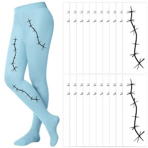 Retisee Halloween Scars Costume Accessories Include 20 Sheet Realistic Fake Scars Temporary Tattoos with Solid Colored Opaque Footed Tights Horror Cosplay Accessories for Adults Kids(White)