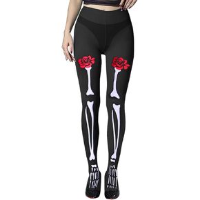 Rose Skeleton Tights，Halloween Full Footed Bones Print Stockings