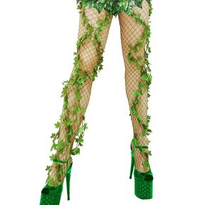 Jecery Women's Fishnet Tights Halloween Costume Green Leaf Costume Female Villain Halloween Leggings Poison Vine Tights