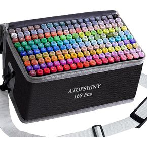 Alcohol Markers 168 Colors Drawing Pens Set Dual Tip Permanent Art Markers for Kids and Adult Gifts-168 Black Shell Refillable