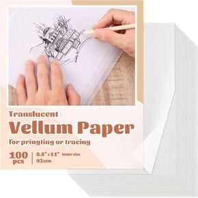 100 PCS Translucent Tracing Paper, Numerous Quantities of Vellum Paper, Transparent Paper for Drawing, Copying, Printable Mineral Paper for Card Lamination, Invitations, Sketching (8.5 x 11 Inches)