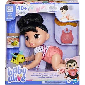 Baby Alive Crawl 'n Play Katie Kat Electronic Crawling Baby Doll Set, Black Hair, Kids Toys for Girls & Boys 3 Years & Up, 10.75 Inches