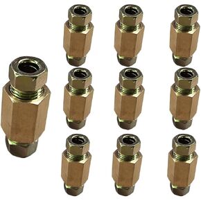 10PCS 7/16 Inch-24 Thread Brake Line Unions, Brass Brake Line Fitting Accessories, Brake Line Inverted Flare Fittings for 1/4 Inch Brake Line Tube(1/4)