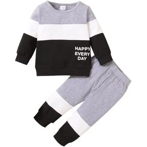 JOIMOCY Baby Boy Fall Clothes Toddler Infant Boys Winter Outfit Long Sleeve Patchwork Sweatsuit Pants Set