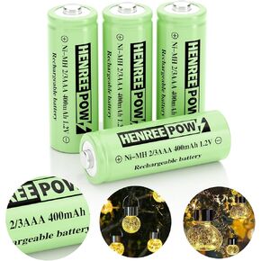 هينريبو بطاريات Ni-MH 2/3AAA 1.2 فولت 400mAh قابلة لاعادة الشحن، تفريغ ذاتي منخفض، مدى طويل مع زر علوي للاضواء الشمسية، طول 2/3 حجم بطاريات ايه ايه ايه (12 قطعة) (ليست بطاريات بحجم ايه ايه ايه)