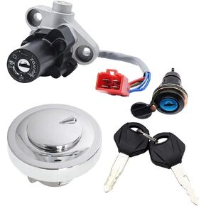 GXARTS Motorcycle Ignition Switch Gas Fuel Tank Cap Cover Seat Lock Key Set Compatible with Yamaha XVS125 XVS250 2000-2017 XVS1100 V-Star 650 1100 1999-2016# 4TR-82501-01 4TR-82021-00 4TR-82501-00