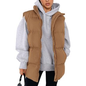 PRETTYGARDEN Women's Puffer Jacket Vests Fall Casual Sleeveless Stand Collar Zip Up Coats Warm Winter Outerwear