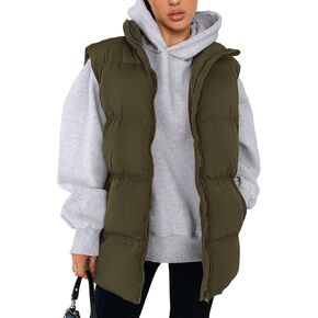 PRETTYGARDEN Women's Puffer Jacket Vests Fall Casual Sleeveless Stand Collar Zip Up Coats Warm Winter Outerwear