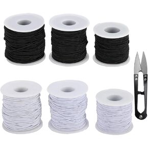 6 عبوات من خيوط السوار المرنة، إجمالي 990 قدم، 1 مم، 1.2 مم، 1.5 مم حبل خرز مرن قابل للتمدد للأساور والقلادة وصناعة المجوهرات والحرف اليدوية (أسود، أبيض) in Kuwait