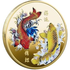Chinese Koi Fish Good Luck to You Lucky Coin Colored Carp Commemorative Challenge Coin Novelty Metal Coin Good Luck Charm.