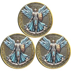 The Archangel Michael Watches Over Us Challenge Coin - Psalm 91:10-11 Inspirational Religious Collectible Coin with Clear Protective Case (Single Coin)