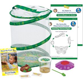 Insect Lore Butterfly Garden with Live Cup of Caterpillars | English and Spanish STEM Activity Journals | 5 Painted Lady Butterfly Baby Caterpillars and Mesh Habitat
