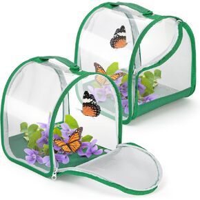 ZOOFOX 2 Pack Monarch Butterfly Habitat, 8" Small Collapsible Insect Mesh Cage Terrarium Pop-up