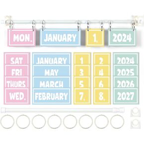 Pastel Calendar Bulletin Board Set Pastel Flip Calendar with Holder Pastel Classroom Decoration with 54 Date Cards Adjustable Calendar Holder for Classroom Home Decor Supplies