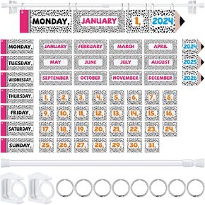 Calendar Bulletin Board Set Classroom Flip Calendar with Holder for Teacher Classroom Calendar Set Include Calendar Holder and 53 Date Cards for School Classroom Decor Supplies(Dot)