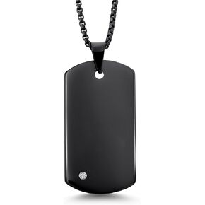 Gem Stone King Personalized Black Plated Tungsten Carbide Solid Polished Dog TAG Pendant Necklace with Lab Grown Diamond - Custom Engravable, Durable and Stylish Jewelry with 24 Inch Chain