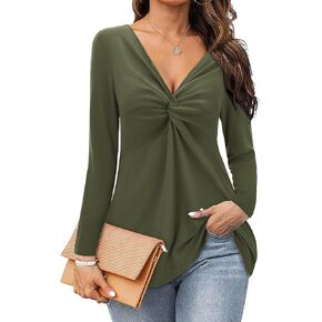 بلوزات نسائية من Bulotus برقبة على شكل حرف V وأكمام طويلة أنيقة كاجوال in Kuwait