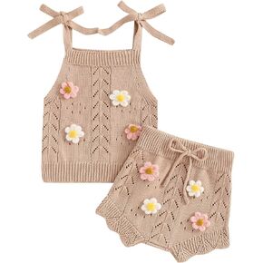 Toddler Baby Girls Knit Summer Outfits Checkerboard Plaids Sweater Vest +Drawstring Bloomer Shorts 2Pcs Clothes Set