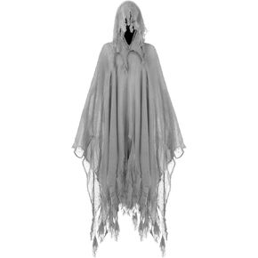 Scary Halloween Costumes for Men Unisex Full Length Hooded Robe Cloak Horror Skeleton Cape for Adult Cosplay Props