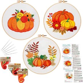 Louise Maelys 3 Sets Flowers Embroidery Kits for Beginners,Cross Stitch Kit for Adults,Crewel Starters Needlepoint with Floral Pattern,Hoop,Threads and Instruction