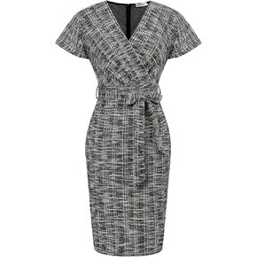 GRACE KARIN Women's Tweed Work Pencil Dress Stretchy Business Office Bodycon Midi Dresses Short Sleeve
