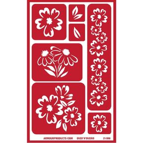 Armour Products Floral Assorted N Over Reusable Glass Etching Stencil, Brown