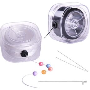 Elastic String for Bracelets, 2 Rolls of 0.8mm Flat Stretch Bracelet Cord, 220 Yards for Jewelry Beading, with Storage Case and Beading Tool.