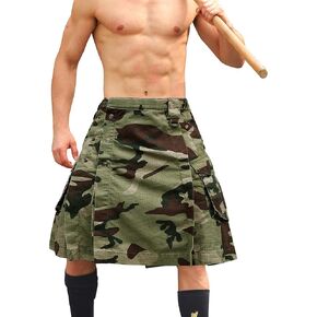 TRGPSG Kilt for Men Pleated Utility Kilt Camo Scottish Tactical Kilt 23" Irish Highland Hybrid Kilts with Multi Pockets