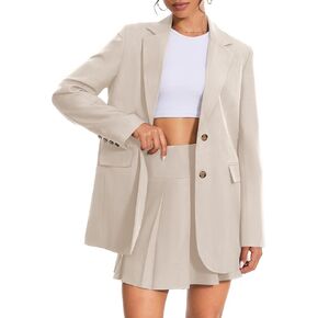 Women's 2 Piece Blazer Short Sets Business Casual Suit Jackets and Mini Pleated Skirts Matching Outfits