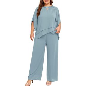 Hanna Nikole Mother of Bride Pant Suits Plus Size Half Sleeve 2 Piece Chiffon Pantsuit Formal Wedding Guest Outfit in Kuwait