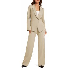 Women's 2 Piece Blazer Outfits Business Casual Asymmetrical Jacket Button Wide Leg Pants Dressy Suit Sets