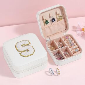 Parima Small Jewelry Box for Girls, Travel Initial Jewelry Box for Girls | Small Jewelry Organizer Box | Travel Jewelry Case Jewelry Box Organizer | Mini Travel Jewelry Box - Initial G, White on Pink