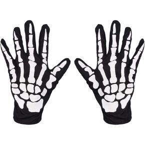 Halloween Skeleton Gloves,Full Finger Skeleton Pattern Gloves Cosplay Costume Accessories for Men Women Adults
