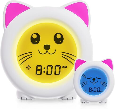 B&H Toddler Sleep Trainer Clock, Kids Alarm Clock and Night Light, USB Rechargeable | Drop Proof, Science-Backed Lighting for Children Peaceful Sleep and OK to Wake Mornings (Kitty) in Saudi Arabia