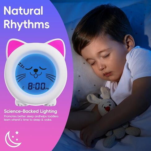 B&H Toddler Sleep Trainer Clock, Kids Alarm Clock and Night Light, USB Rechargeable | Drop Proof, Science-Backed Lighting for Children Peaceful Sleep and OK to Wake Mornings (Kitty) in Saudi Arabia