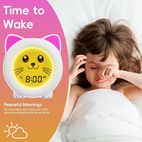 B&H Toddler Sleep Trainer Clock, Kids Alarm Clock and Night Light, USB Rechargeable | Drop Proof, Science-Backed Lighting for Children Peaceful Sleep and OK to Wake Mornings (Kitty) in Saudi Arabia