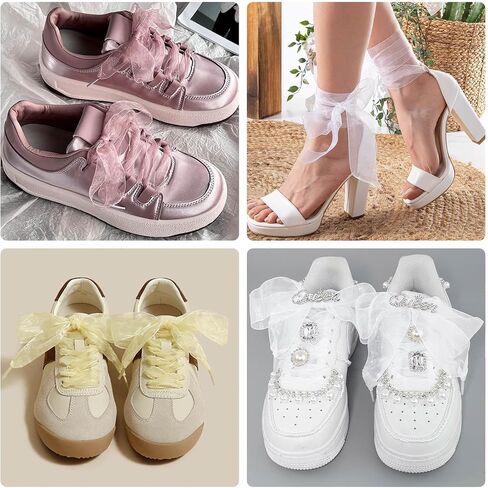 Flat Snow Yarn Shoelaces: 2.5CM Wide Fashion Sheer Tulle Shoelaces 2 Pairs in Saudi Arabia