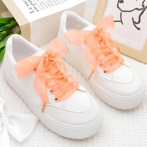 Flat Snow Yarn Shoelaces: 2.5CM Wide Fashion Sheer Tulle Shoelaces 2 Pairs in Saudi Arabia