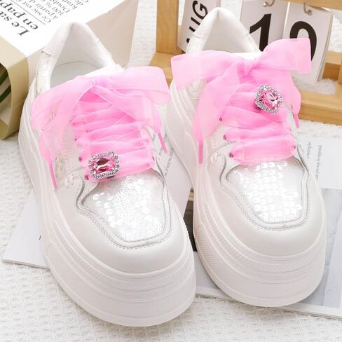 Flat Snow Yarn Shoelaces: 2.5CM Wide Fashion Sheer Tulle Shoelaces 2 Pairs in Kuwait