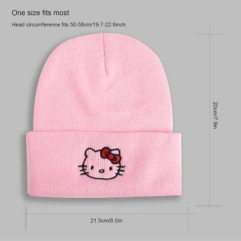 Cartoon Cat Beanie Pink Beanies Knit Beanie,Anime Beanie Kawaii Hat for Teen Ladies,Embroided Knit Hats Yk2 Accessories Birthday Gift in Saudi Arabia