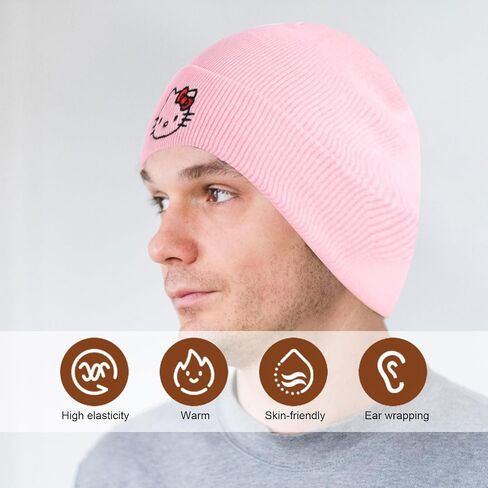 Cartoon Cat Beanie Pink Beanies Knit Beanie,Anime Beanie Kawaii Hat for Teen Ladies,Embroided Knit Hats Yk2 Accessories Birthday Gift in Saudi Arabia