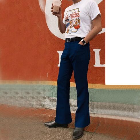 EVEDESIGN سروال جينز رجالي ذو جرس سفلي ملابس ديسكو السبعينيات للرجال جينز واسع in Kuwait