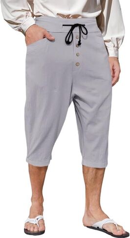 Runcati Mens Medieval Pirate Pants Renaissance Viking Colonial Halloween Costume 3/4 Trousers in Saudi Arabia