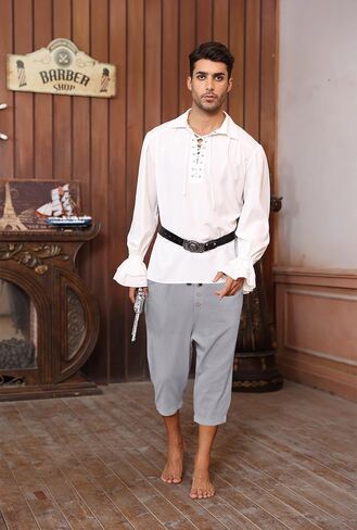 Runcati Mens Medieval Pirate Pants Renaissance Viking Colonial Halloween Costume 3/4 Trousers in Saudi Arabia