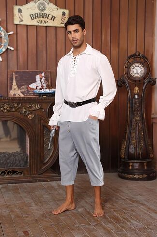 Runcati Mens Medieval Pirate Pants Renaissance Viking Colonial Halloween Costume 3/4 Trousers in Saudi Arabia