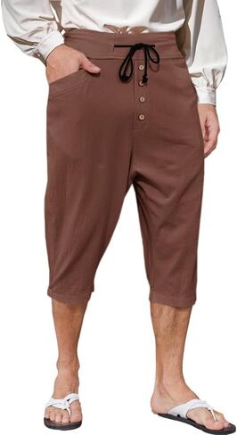 Runcati Mens Medieval Pirate Pants Renaissance Viking Colonial Halloween Costume 3/4 Trousers in Saudi Arabia