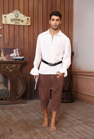Runcati Mens Medieval Pirate Pants Renaissance Viking Colonial Halloween Costume 3/4 Trousers in Saudi Arabia