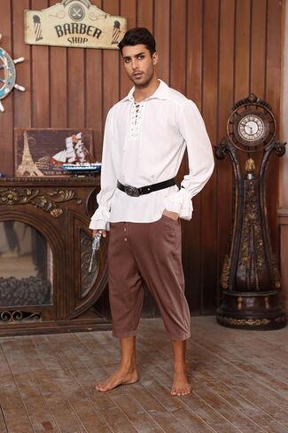 Runcati Mens Medieval Pirate Pants Renaissance Viking Colonial Halloween Costume 3/4 Trousers in Saudi Arabia