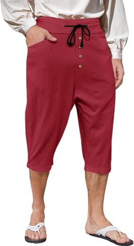 Runcati Mens Medieval Pirate Pants Renaissance Viking Colonial Halloween Costume 3/4 Trousers in Saudi Arabia