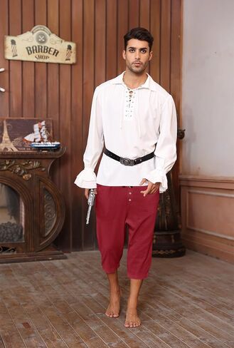 Runcati Mens Medieval Pirate Pants Renaissance Viking Colonial Halloween Costume 3/4 Trousers in Saudi Arabia
